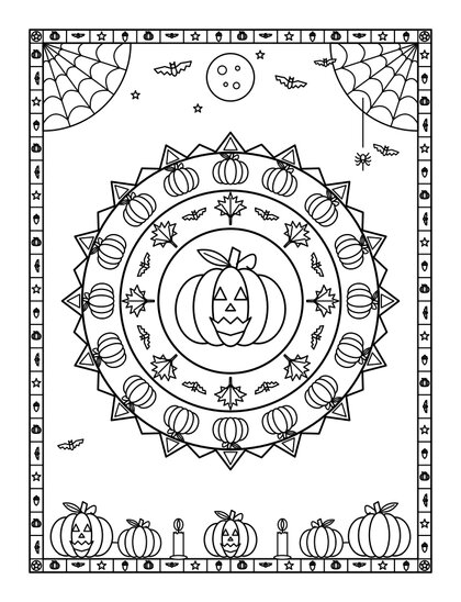 Free Halloween page: Pumpkin Patch Bloom mandala